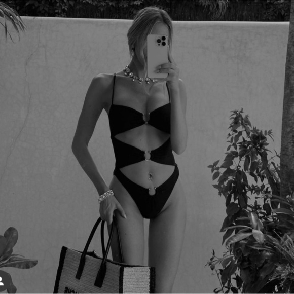 SAME Los Angeles Pierced One Piece Swim Suit Gold Ring Bikini in Black - Picture 12 of 12